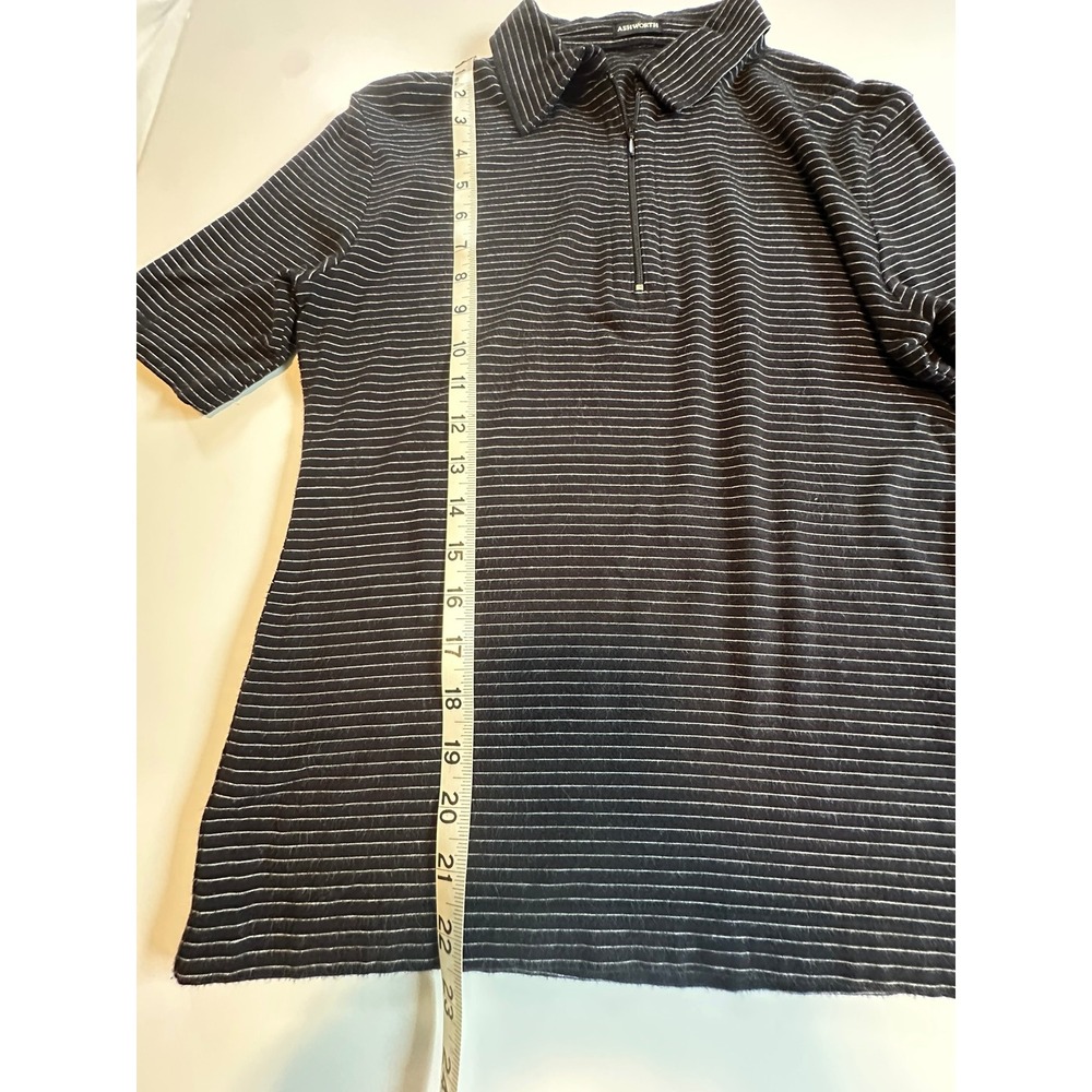 Ashworth Womens Black White Striped Quarter Zip Short Sleeve Golf Polo Shirt Med - Picture 5 of 7